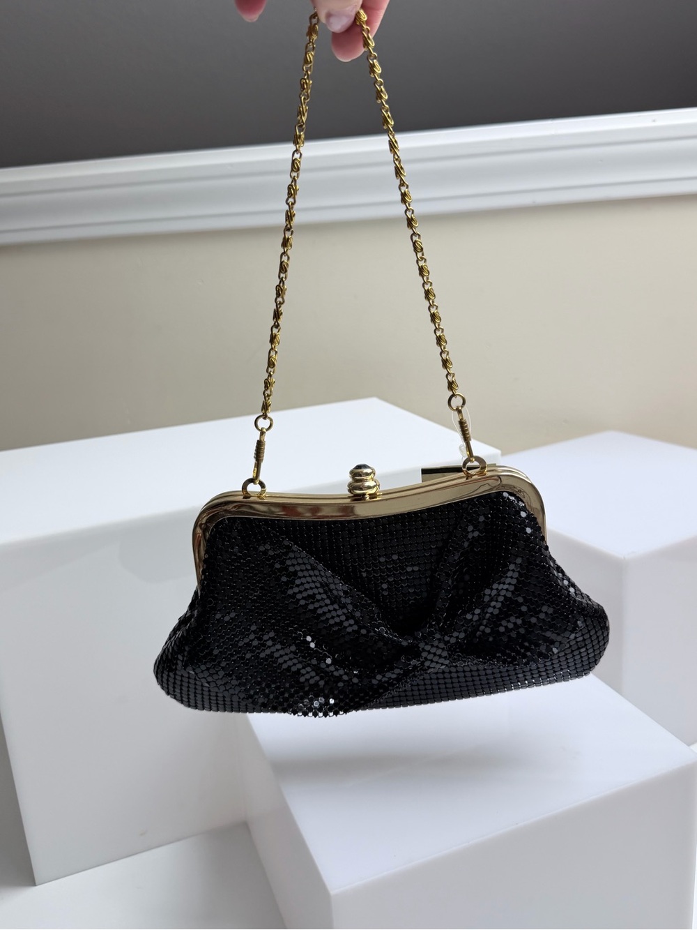 Vintage Arden B Mesh Black and Gold Evening Bag Clutch NWT